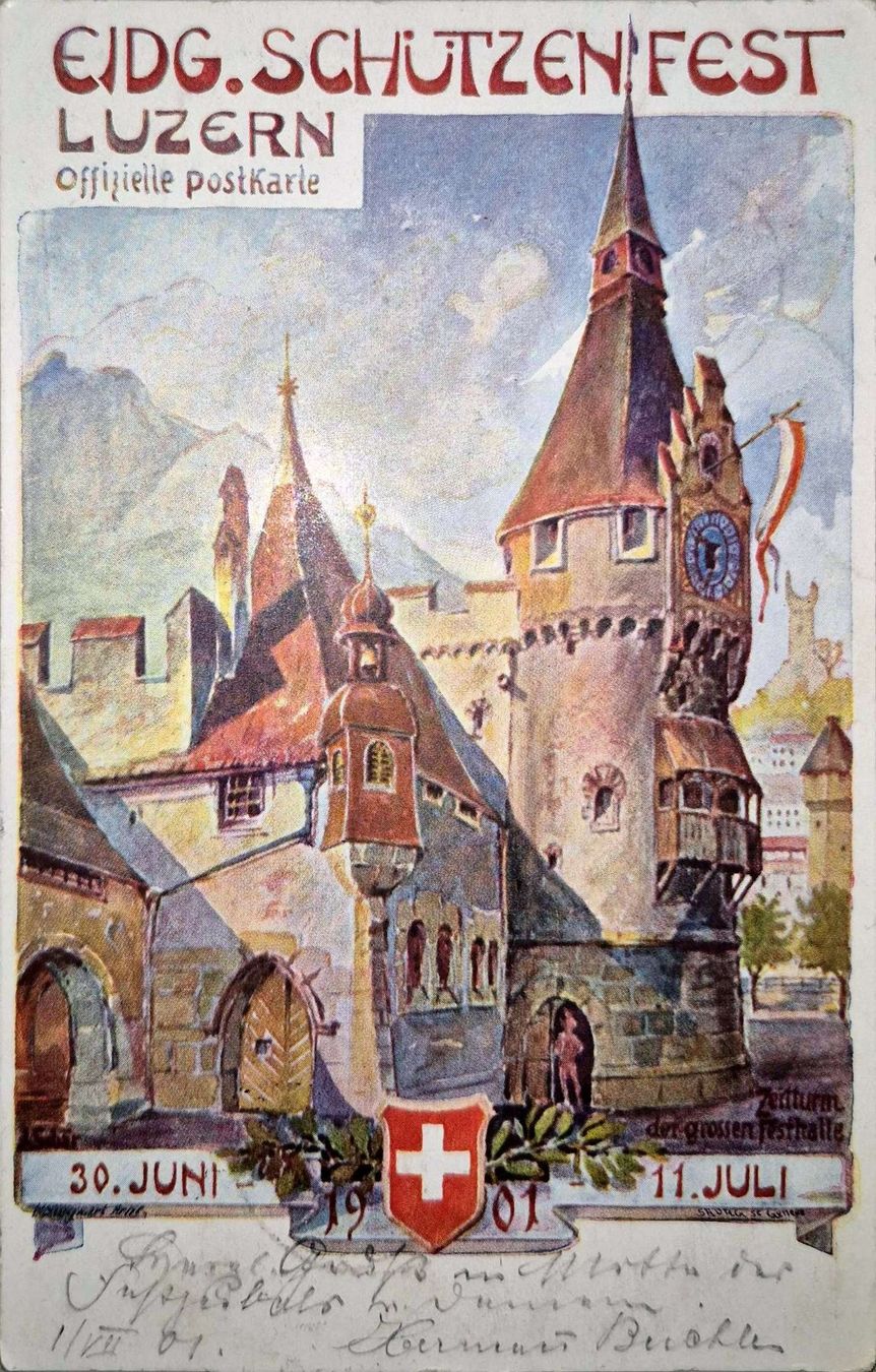 Ansichtskarten: Eidg. Schützenfest Luzern 1901 – Gebraucht aus Obernau von countdown