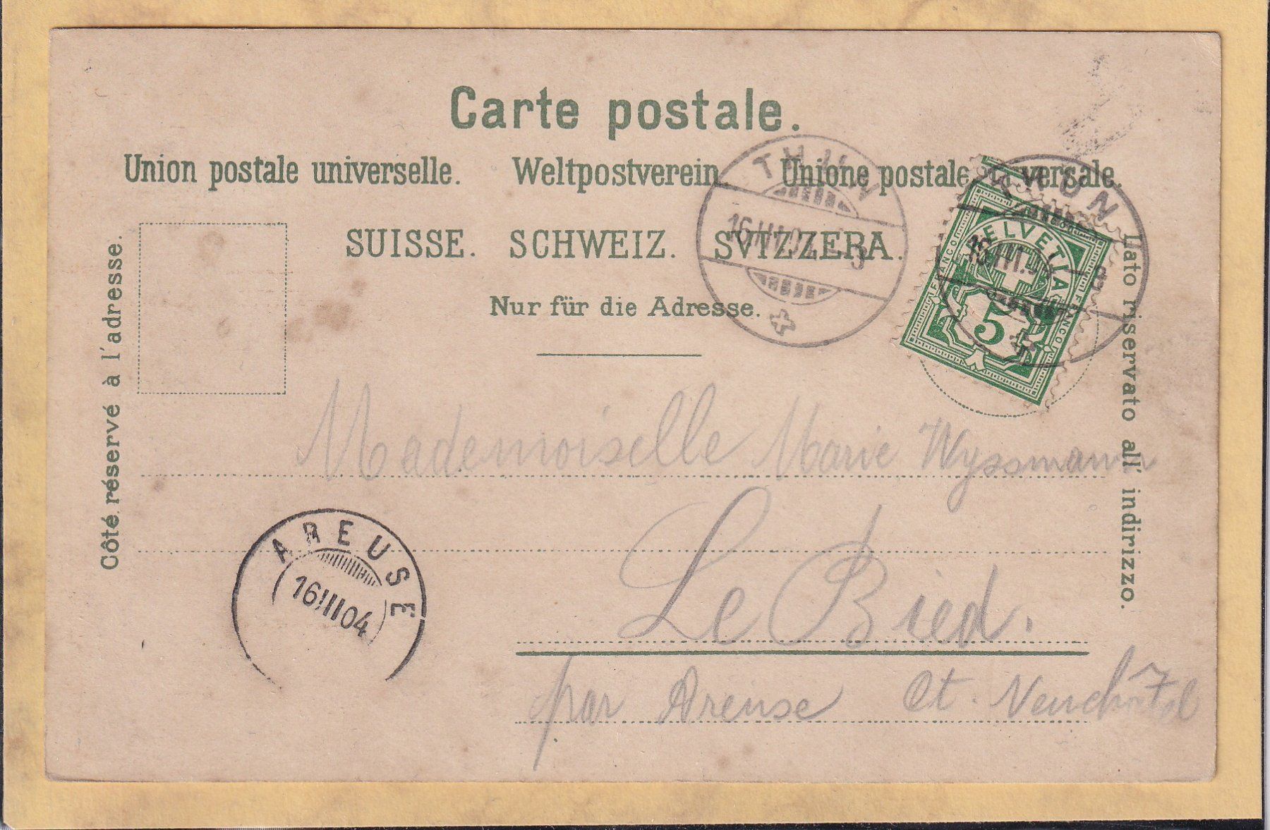 Cartes postales: Gruss aus Thun - 1904 – D'occasion à Orvin par Pyaeschli 1
