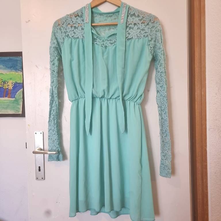 Vestiti: Türkises Spitzenkleid mit langen Ärmeln – Nuovo e nell'imballaggio originale da Bern venduto da DiLara2000 1
