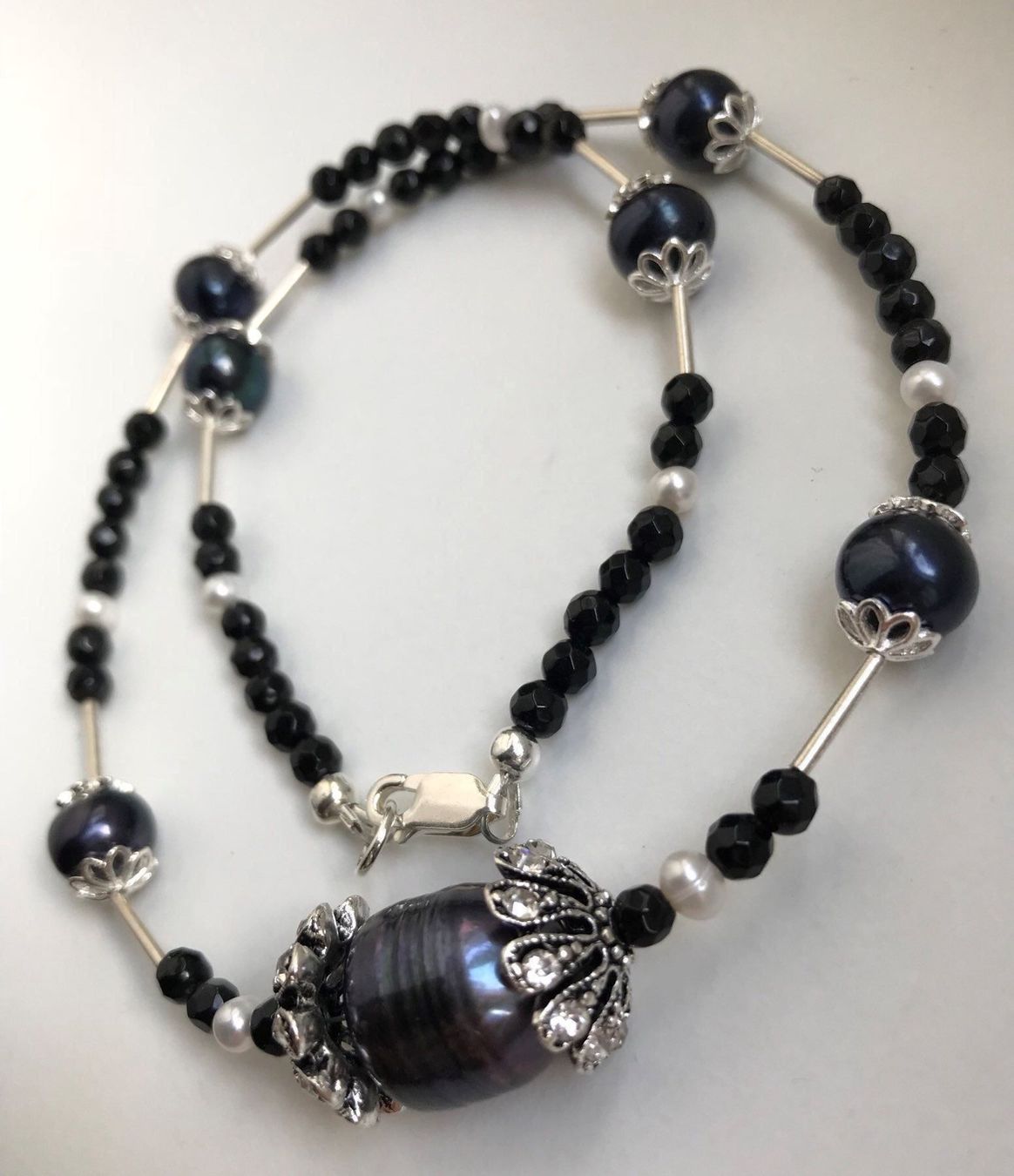 Onyx Catenine: Süsswasserperle, Onyx Collier, 925 S. – Nuovo (secondo la descrizione) da Basel venduto da Chili007 5