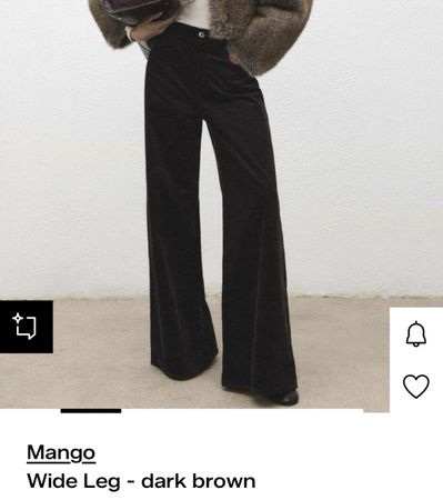 Pantaloni Mango velluto marrone scuro gamba larga taglia 38