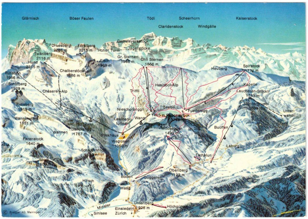 Ansichtskarten: Hoch-Ybrig - Pistenplan – Gebraucht aus Binningen von Mountainrider