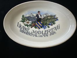 Kleines Porzellan Plättchen"I. Kant. Jodlertag" 1928.