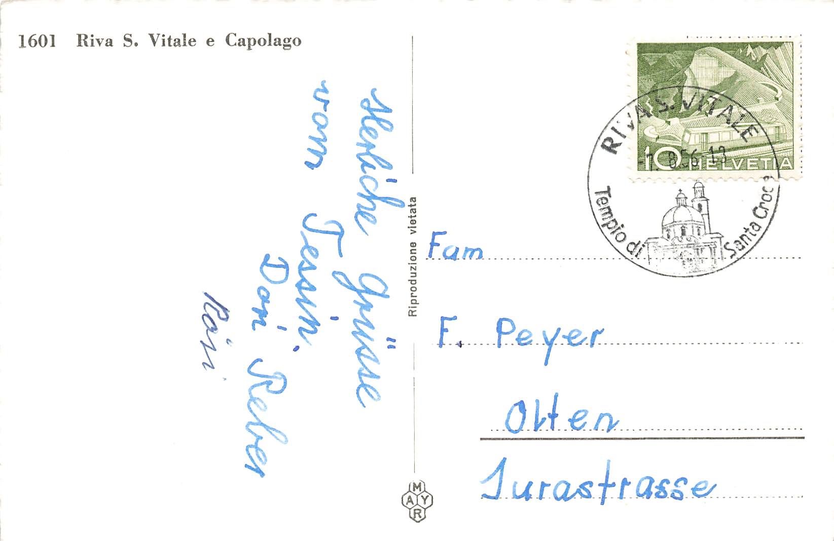 Cartoline postali: Riva S. Vitale Capolago – Usato da Biasca venduto da Blenio71 1