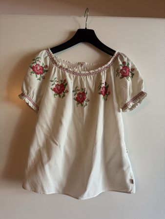 Bluse offwhite mit Rosenstickerei (Grösse XS)