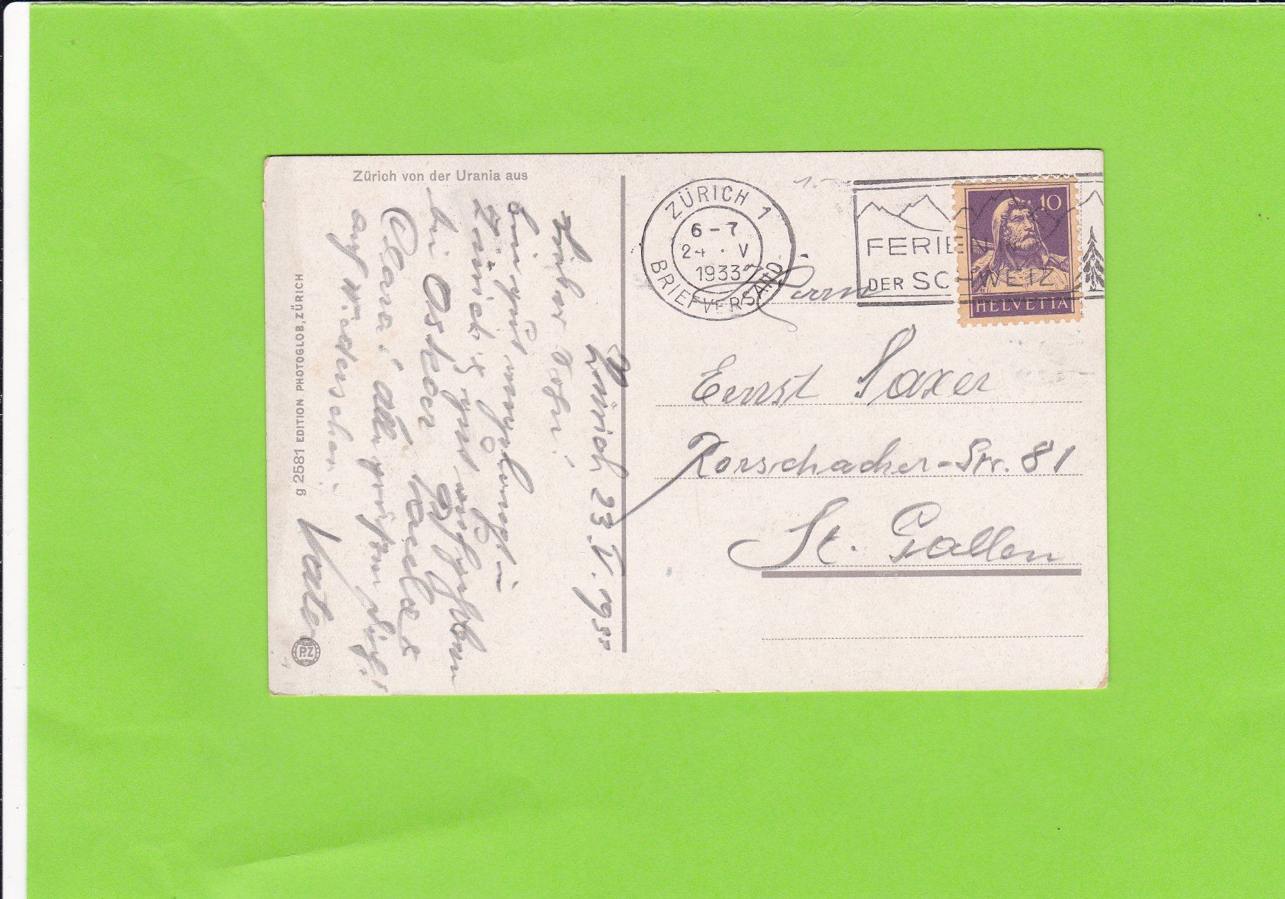 Cartoline postali: Zürich von der Urania aus – Usato da St. Peterzell venduto da neckertal 1
