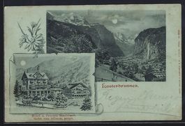 Mondschein-AK Lauterbrunnen, Hotel und P