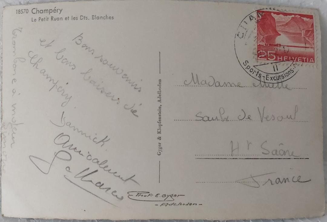 Cartoline postali: CHAMPÉRY - Le Petit Ruan et les Dts Blanches – Usato da Delémont venduto da Domdom1 1