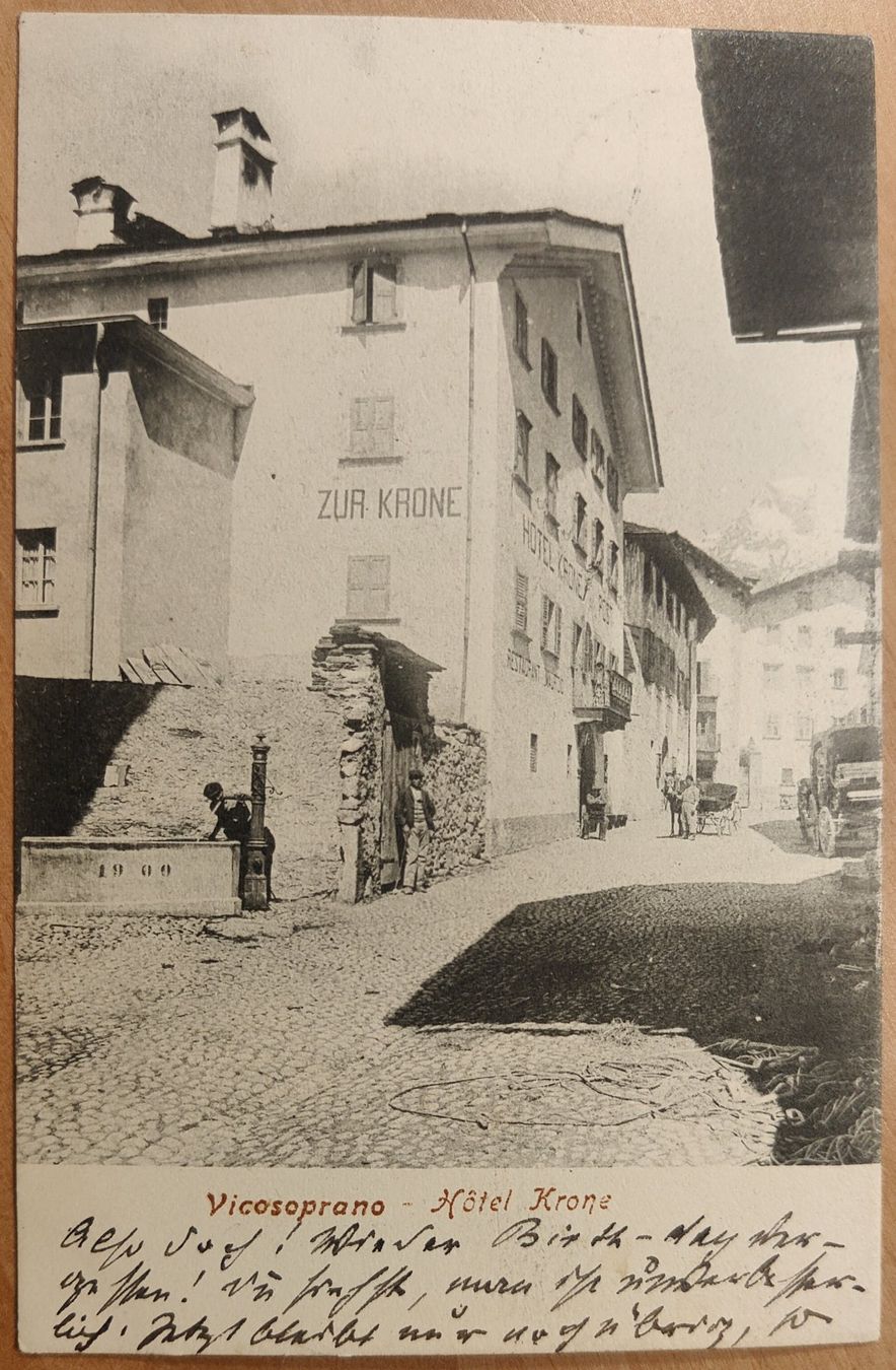 Ansichtskarten: Vicosoprano Hotel Krone um 1905 – Gebraucht aus St. Erhard von Chaeferli6