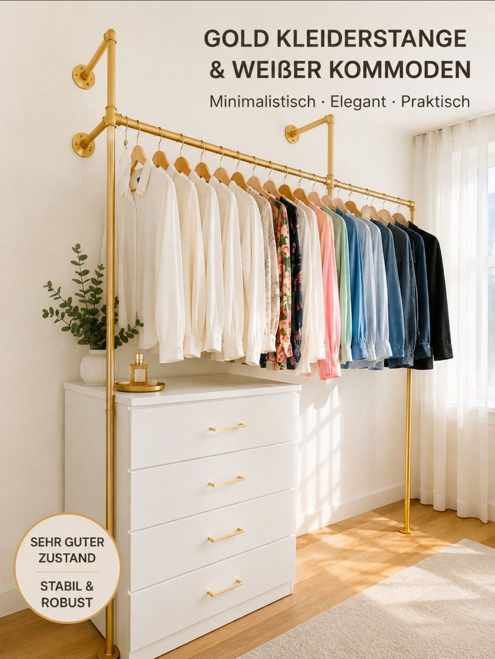 Armoires: GOLD CLOTHES RAIL & IKEA Kommode MALM – D'occasion à Zug par zebbra192