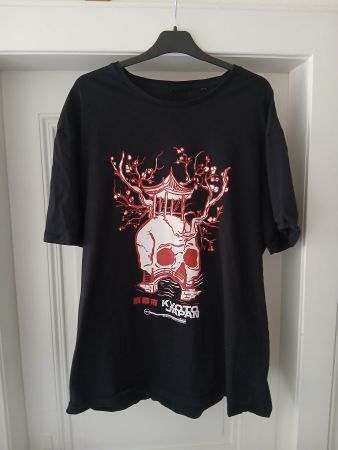 Schwarzes T-Shirt mit Kyoto Japan Totenkopf Motiv, Gr.XXL