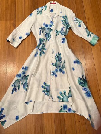 Leinenkleid Weiss mit Kaktusprint Grösse M - Made in Italy