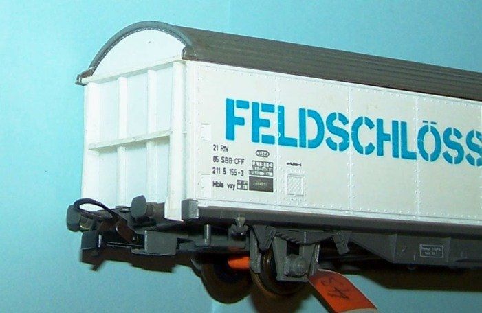 Roco Modellini di ferrovie: Roco H0 46159: Feldschlösschen-Bier Schiebewandwagen, DC – Usato da Brüttisellen venduto da Rentner44zh 2