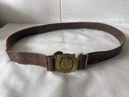Alter Ledergürtel mit Messingschnalle ASCI 84cm