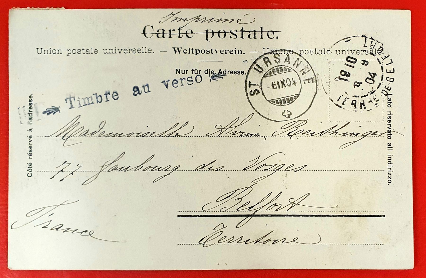 Cartoline postali: Saint-Ursanne 1904 – Usato da Kreuzlingen venduto da Rschweiz1 1