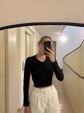 NA-KD Crop Top Black Size M ribbed with tie detail