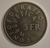 Pièce commémorative rare 5 FR. 1975
