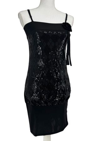 00's Robe MANER Jersey Noir Sequin Arlequin Rosette à Rubans