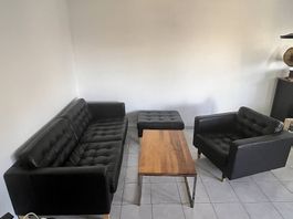 Sofa Set Leder schwarz 