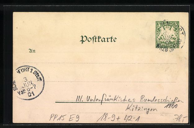 Cancelleria postale: Litho Ganzsache Bayern PP15E9: Kitzingen – Usato da Berlin venduto da bartko-reher 1