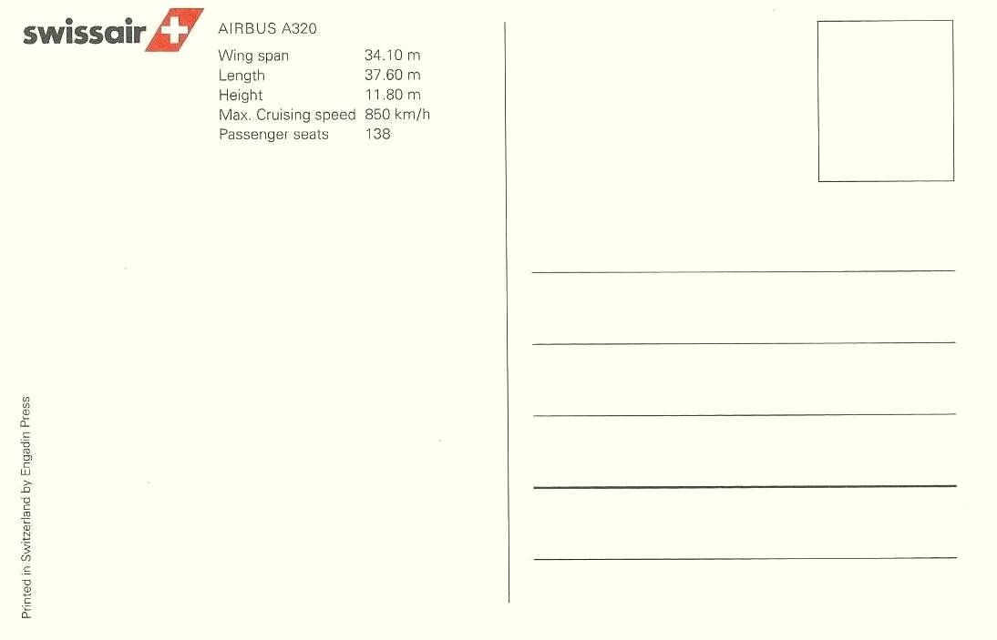 Cartoline: Swissair Flugzeug Airbus A320, Ansichtskarte – Usato da zürich venduto da parts5060 1