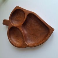 Plateau feuille en teck apéro vintage