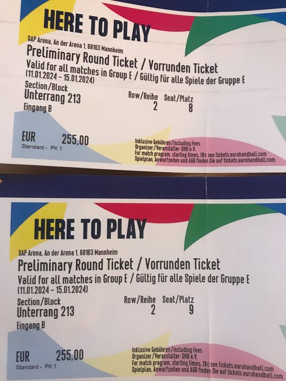 Men's EHF Euro 2024 ZWEI VorrundenTickets Gruppe E Kaufen auf Ricardo