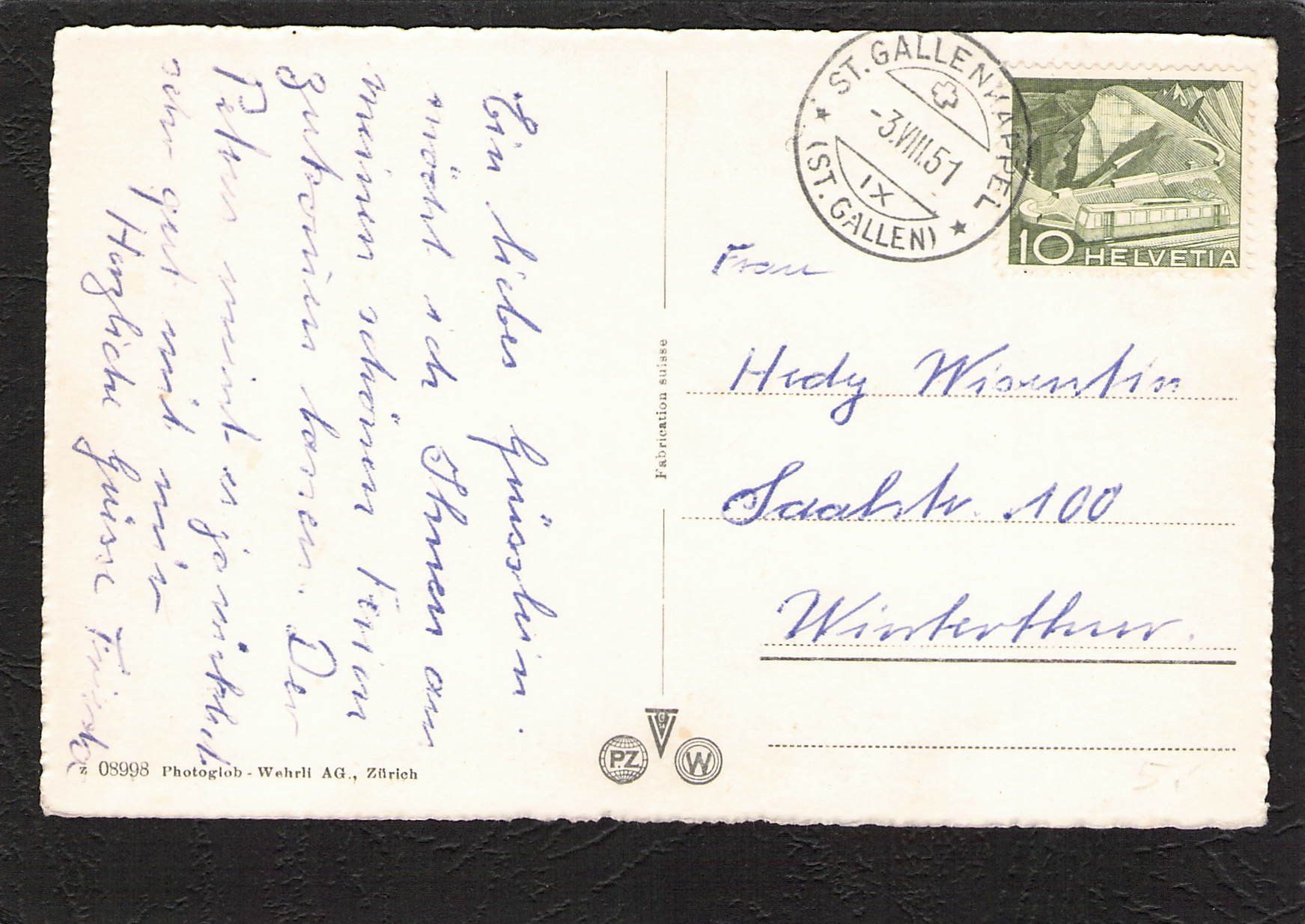 Ansichtskarten: .St. Gallenkappel SG , gel. 1951 – Gebraucht aus Reichenburg von Pipo-67 1