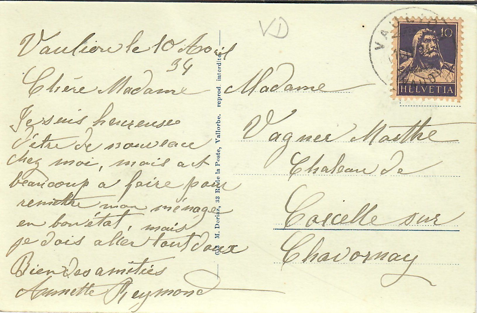 Cartoline postali: Alte AK Vaulion - VD – Usato da Flirsch venduto da sammlerliebe 1