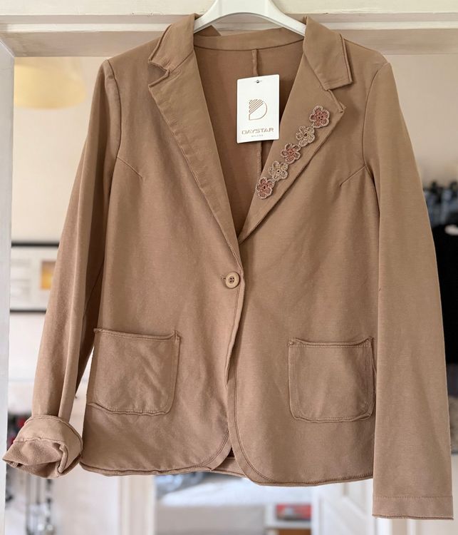 Blazer Blue Deep En Coton Noir Avec Inserts Cuir Laser - Taille 44 Italie, Occasion Très Bon état
