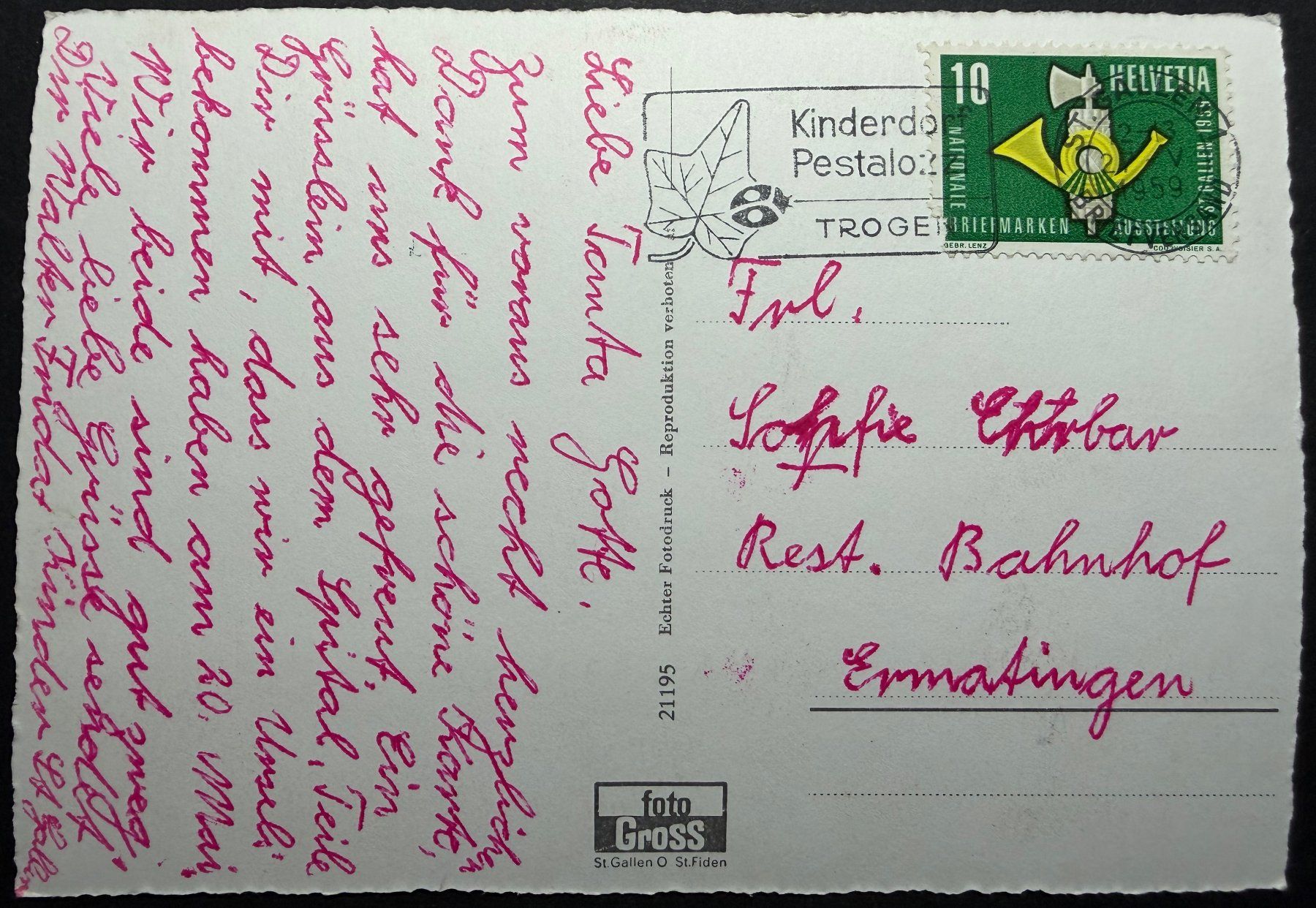 Cartoline postali: St. Gallen Hechtplatz 1959 – Usato da St. Gallen venduto da Cheirodon 1