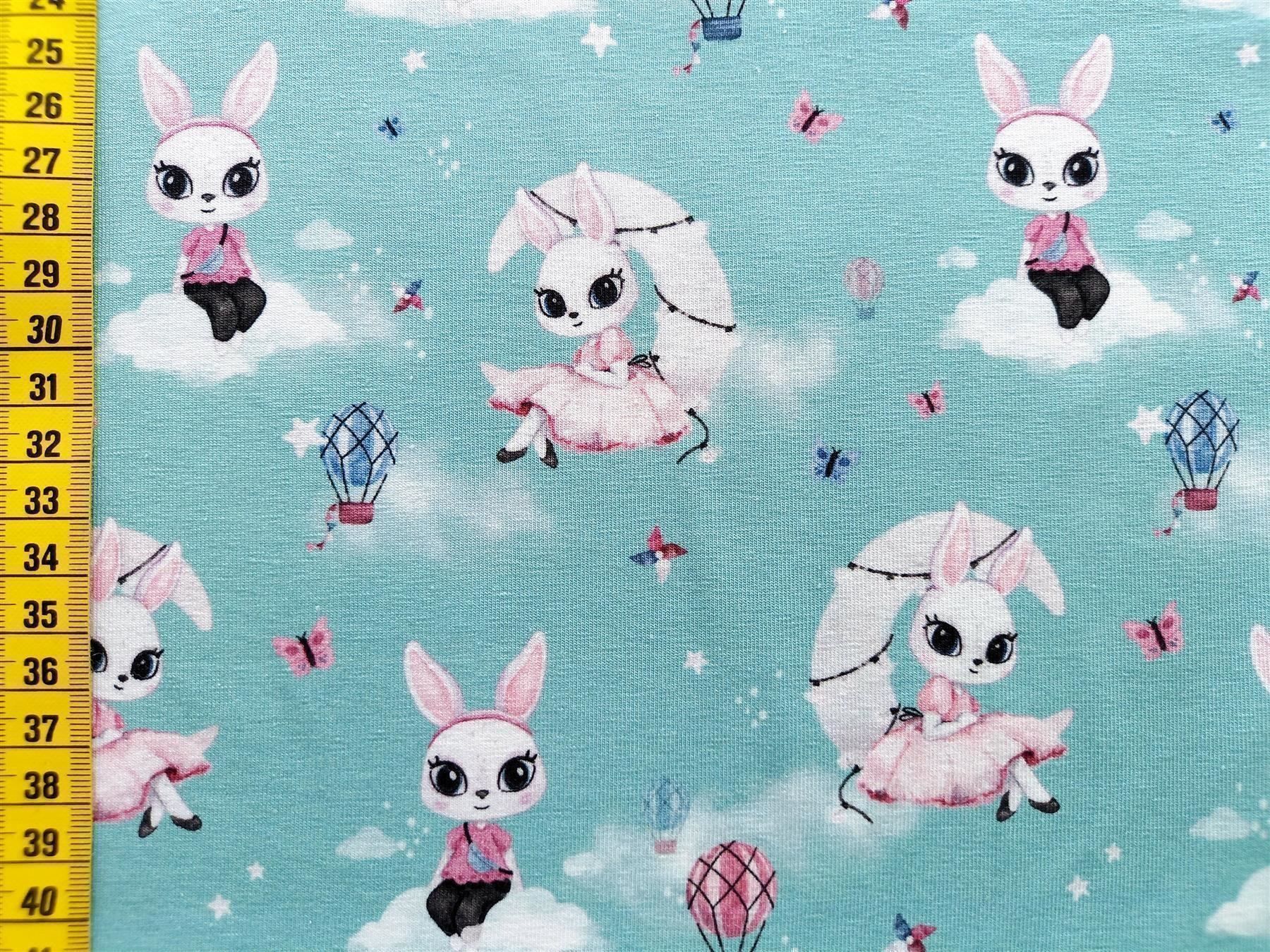 Tessuti: Bio-Jersey Hase auf Mond mint – Nuovo e nell'imballaggio originale da Winterthur venduto da Kimbana