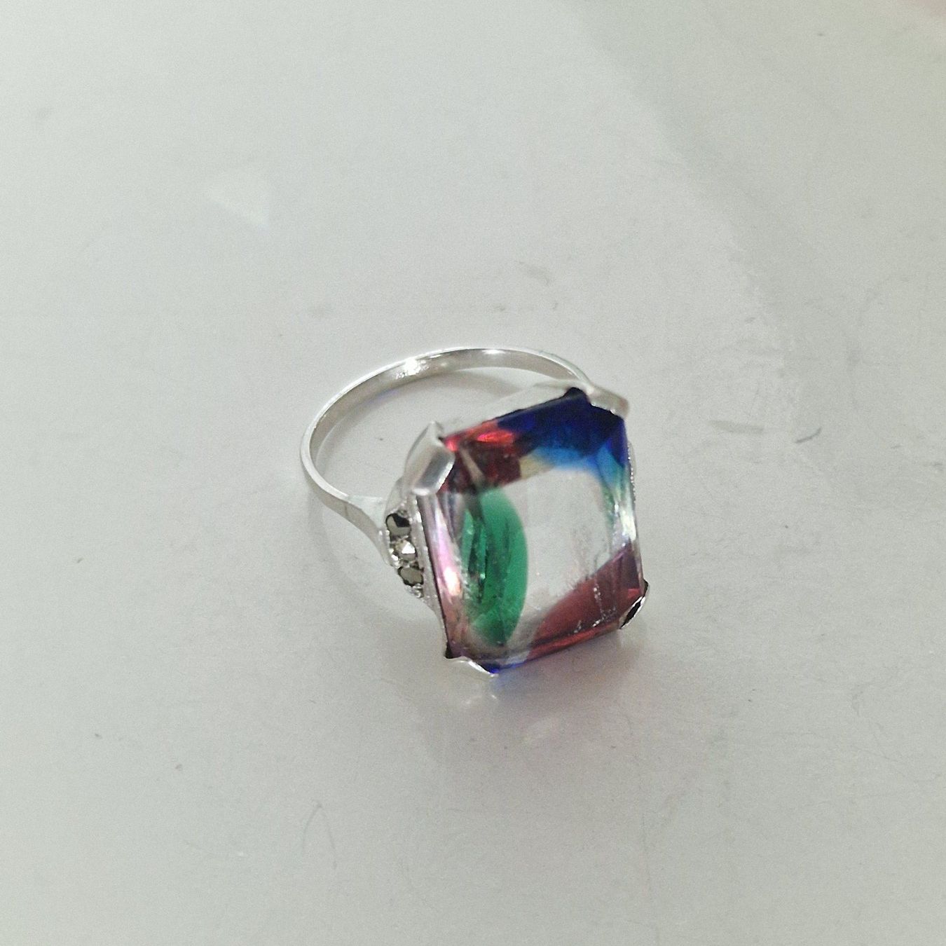 Anelli: Silberring Gr. 59 mit grossem Regenbogen Stein – Usato da Birr venduto da sen_8djr 7