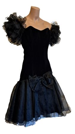 süßes Cocktailkleid Samt und Chiffon Vokuhila Gr. M schwarz