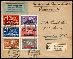R-FDC 1923 Flugpost Serie F3 + F5-F9 einwandfrei Attest RAR