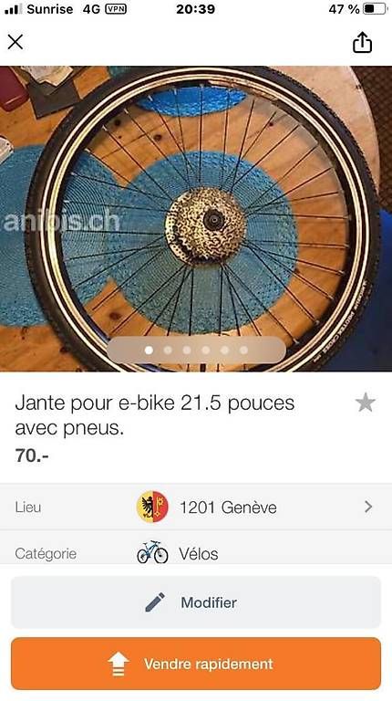 Pneus & Roues: Roue arrière complète pour eBike 21.5 pouces – D'occasion à Genève par sbo_ks28