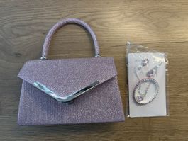Elegante Mädchen Glitzer-Handtasche rosa + Schmuckset