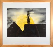 Aquarell: Full moon rising