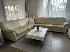 Ecksofa Leder beige Wohnlandschaft guter Zustand