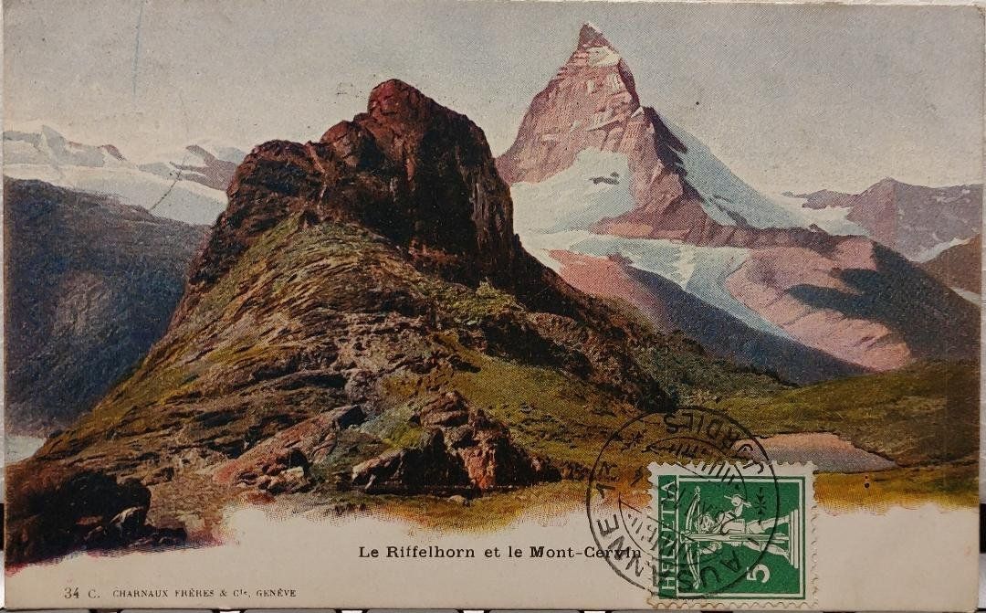 Cartoline postali: RIFFELHORN & Mont-CERVIN - 1913 – Usato da Delémont venduto da Domdom1