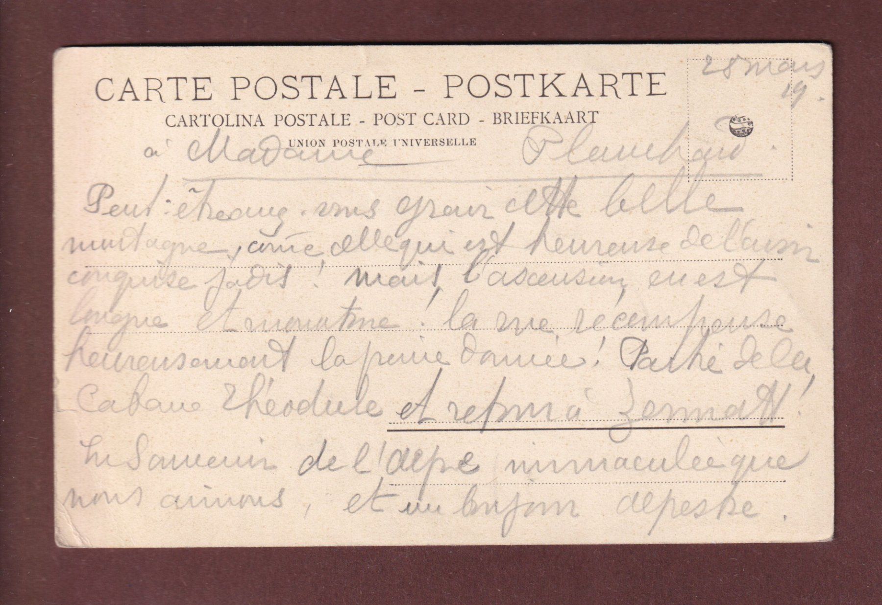 Ansichtskarten: BREITHORN - 1919 CPN – Gebraucht aus Pully von nicecards-shop 1