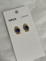 Earrings Mango MNG gold tone with blue stone new in pack