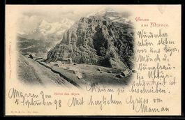 AK Mürren, Hôtel des Alpes und Berglandschaft
