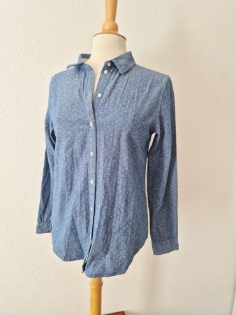 HEMD BLUSE 40 L BLAU PUNKTE,  TOP ZU JEANS HOSE ROCK