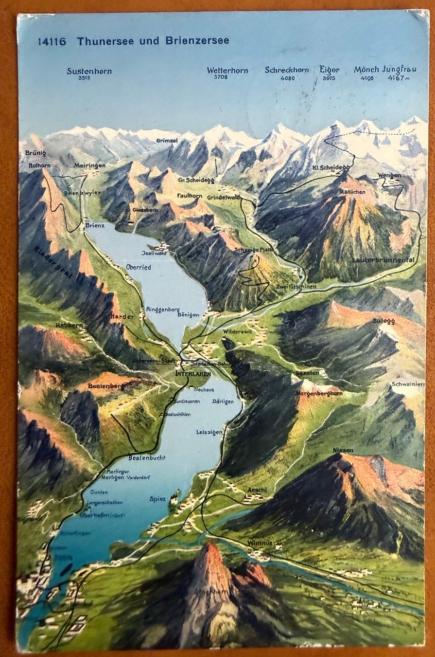 Ansichtskarten: Thunersee und Brienzersee - Map 1925 – Gebraucht aus Lutry von Ediego
