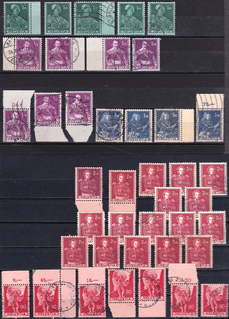 Alle Briefmarken: Lot Hist. Bilder auf 2 gr. Steckkarten – Gebraucht aus Wenslingen von riger11
