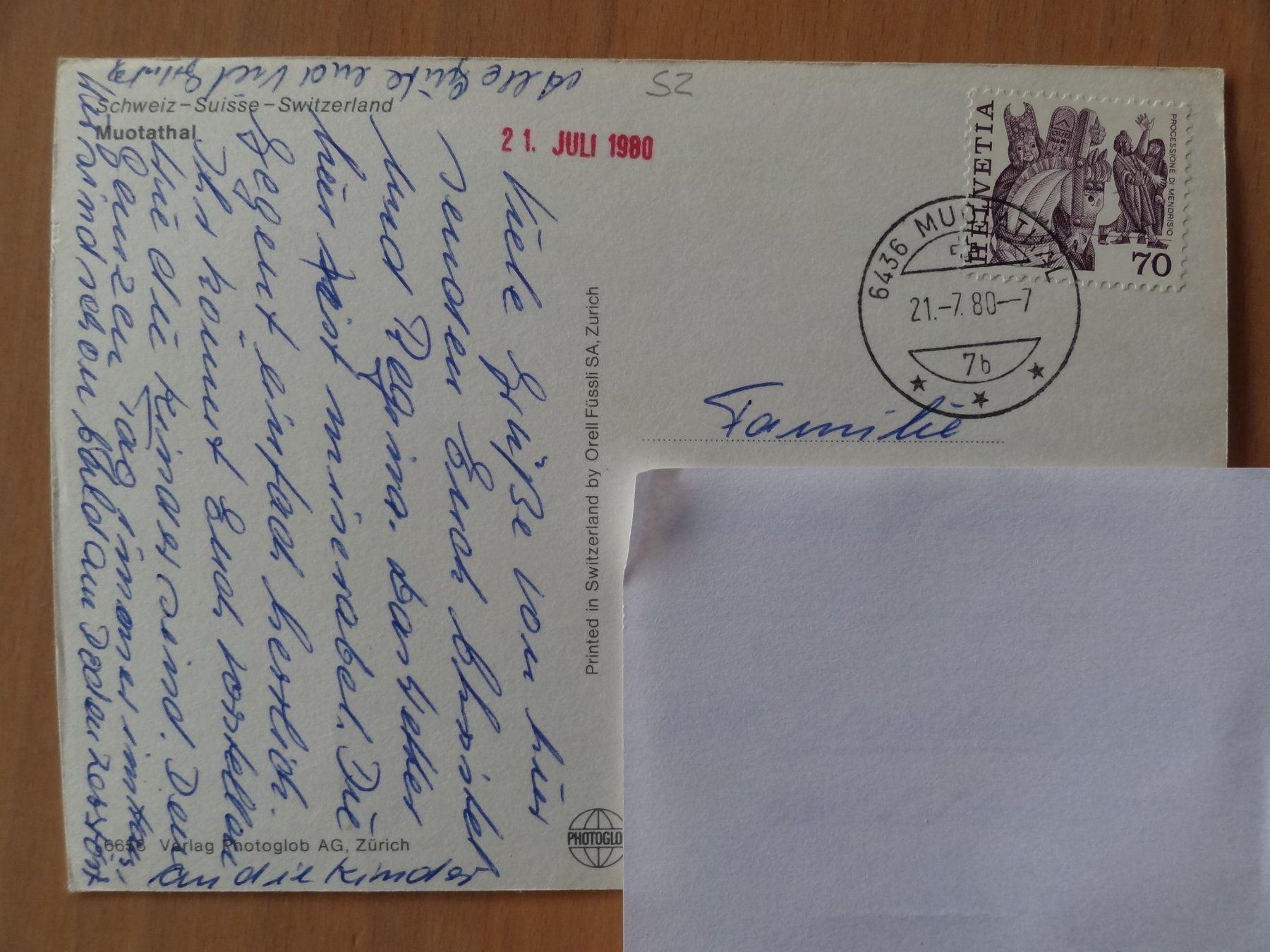 Cartoline postali: Muotathal - SZ - 1980 – Usato da St Léonard venduto da Riglin 1