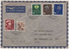 Pro Juventute 1949 auf FDC von KERNS (OW) nach SAN FRANCISCO