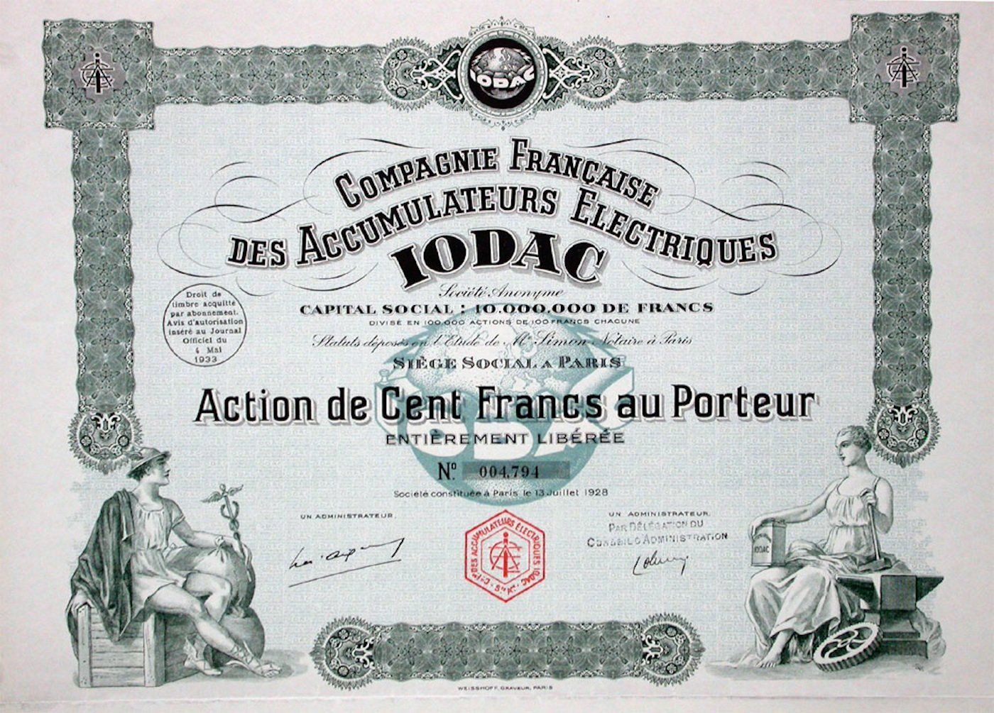 Dokumente: Accumulateurs Electriques IODAC, Paris - 1928 – Gebraucht aus Solothurn von Sgasche