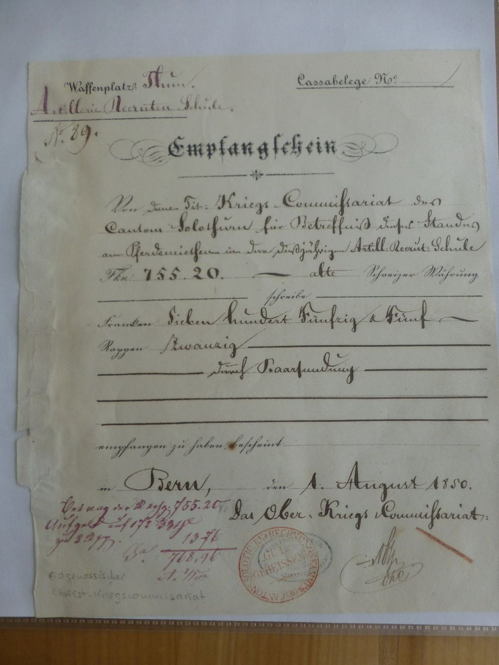 Documenti: Militär, Bern 1. August 1850 , nach Solothurn – Usato da Bettlach venduto da 1saurer